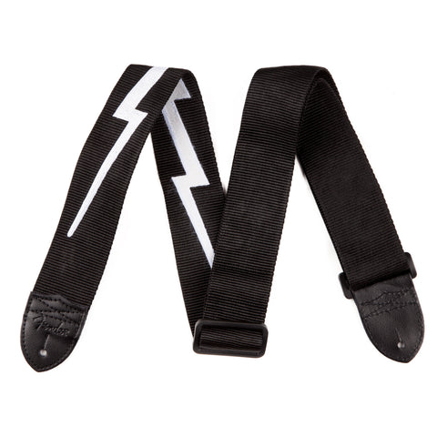 Fender Guitar Strap - Black Poly w/ Lightning Bolt