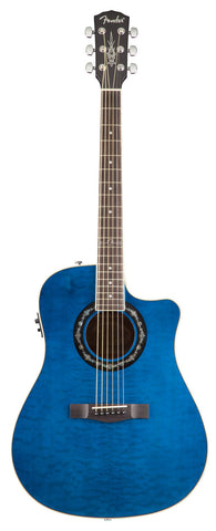 Fender T-Bucket 300CE Transparent Blue Acoustic Guitar - front stock