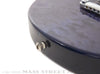 Terry McInturff custom guitar endpin close up of guitar with trans blue finish