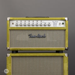Two-Rock Amplifiers - Classic Reverb 100/50 Watt Head w/ Matching 2x12 Cab- Silver Anodize - Loden Suede - Vintage Beige Cloth - Front Close 