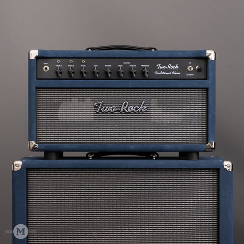 Two-Rock Amplifiers - Traditional Clean 40w Head w/ Matching 3x10 Cab - Black Chassis - Denim Suede w/ Vintage Silver Cloth - Front Close
