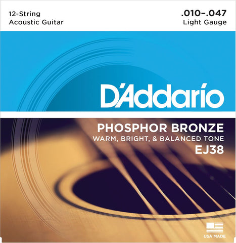 D'Addario EJ38 Phosphor Bronze 12 String Light Acoustic Strings