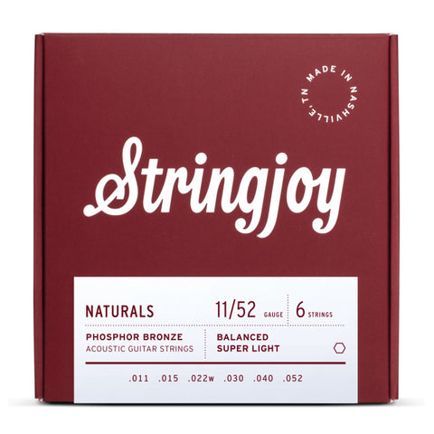 Stringjoy Strings - Natural Bronze Acoustic Super Light Gauge (11-15-22w-30-40-52)