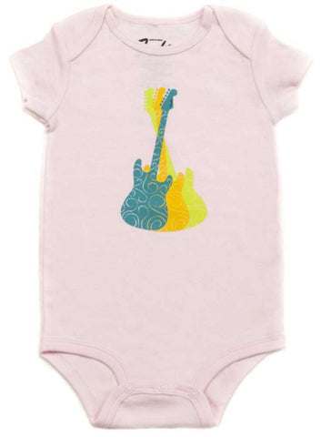 Fender Guitar Baby Onesie - Pink with 3 guitar print