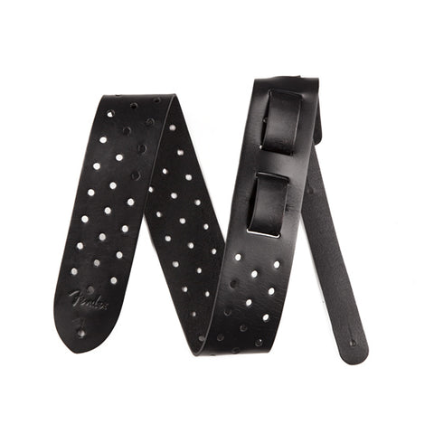 Fender Guitar Strap - Leather w/ Punched Holes - Black