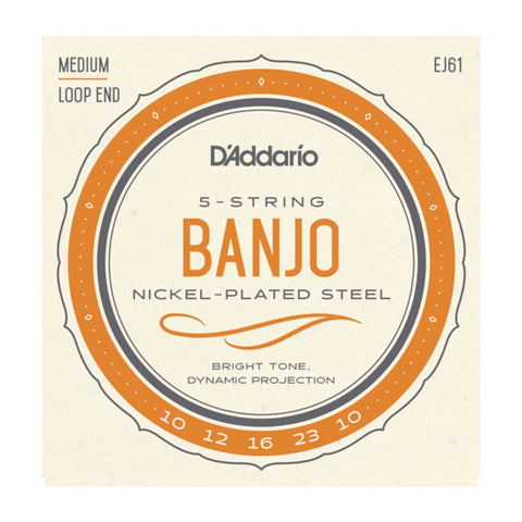 D'Addario EJ61 Nickel Wound 5-String Banjo Strings EJ61, Medium Gauge